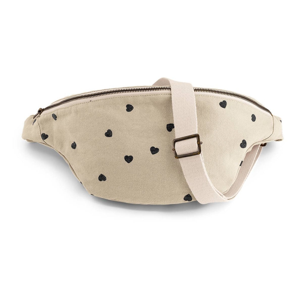 Rose in April - Damen-Bauchtasche Sand mit Herz-Print