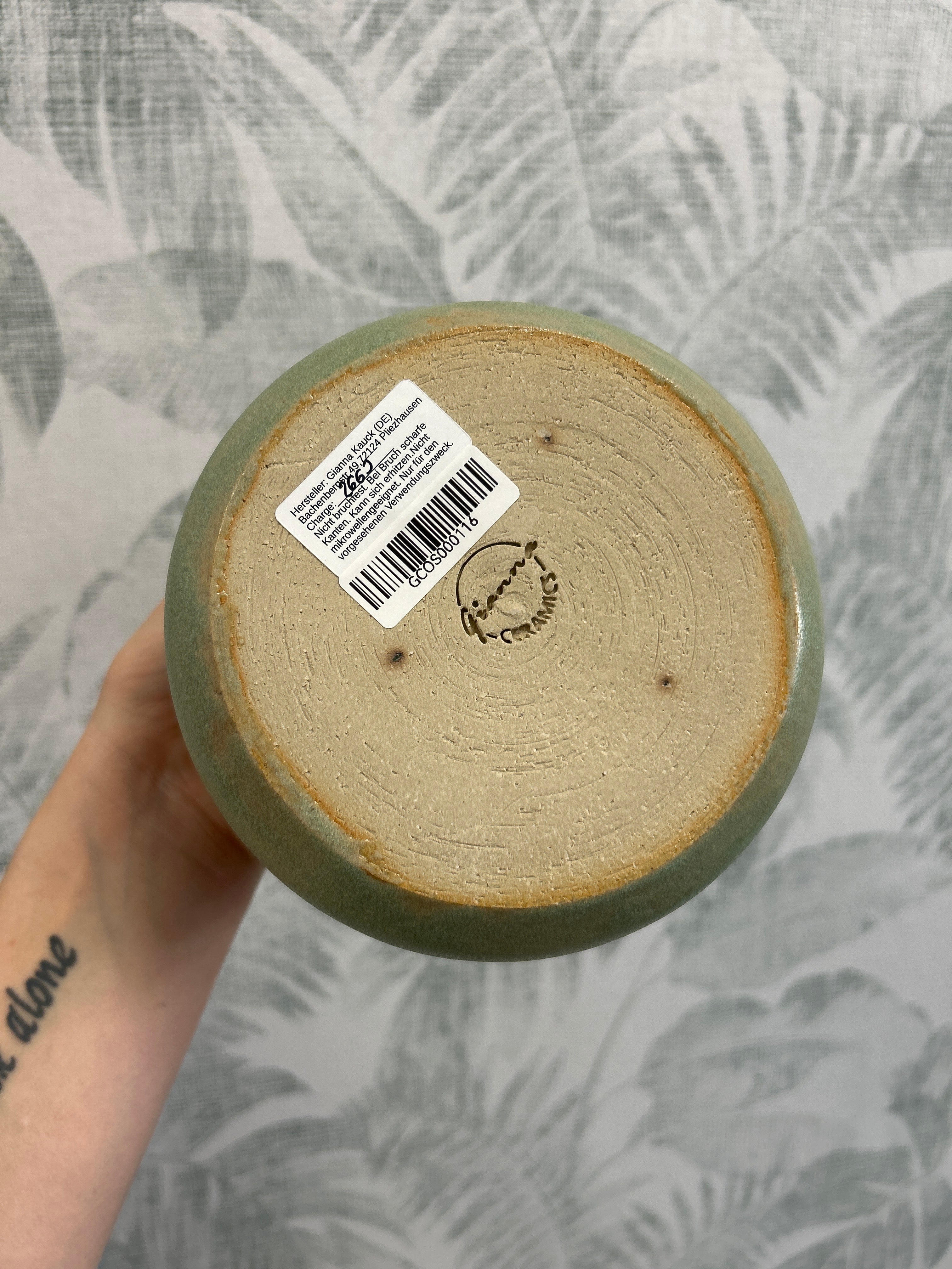 Gianna Ceramics handgemachte Vase bauchig grün
