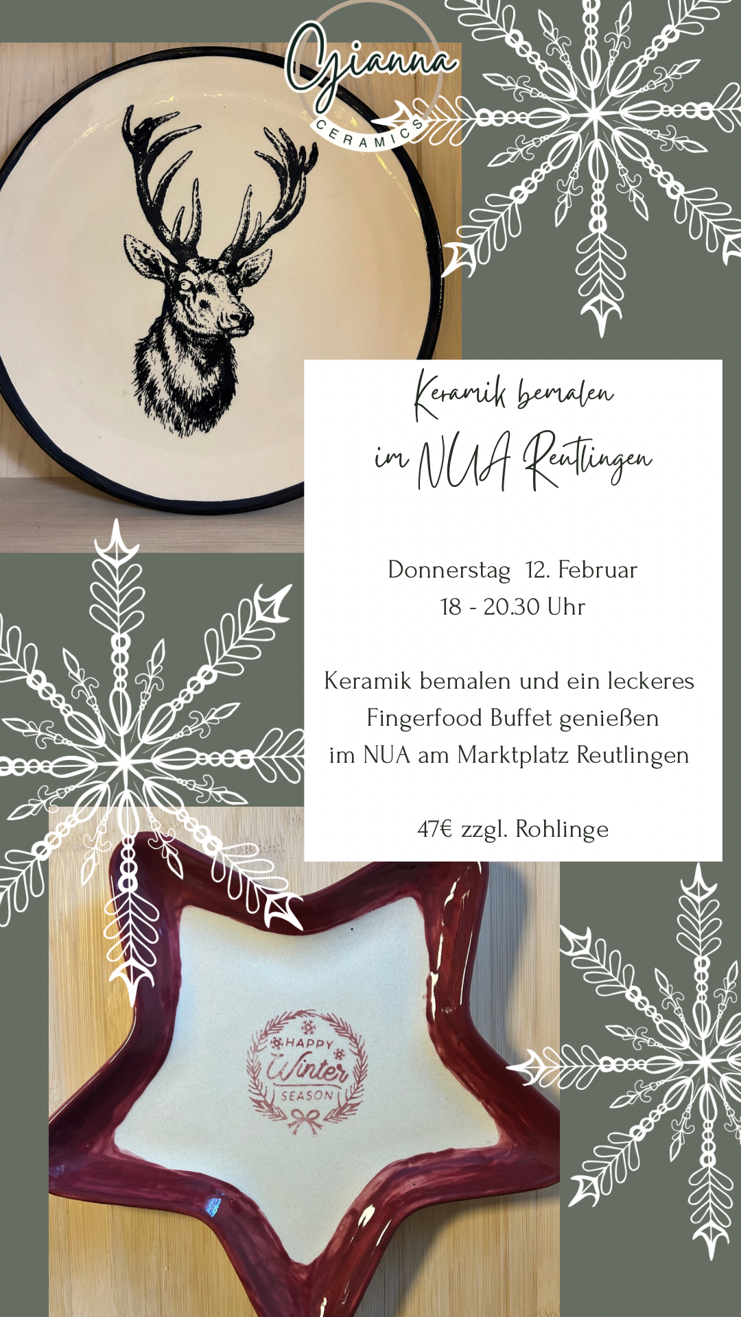 12.02. Keramik bemalen am Abend im NUA am Marktplatz Reutlingen