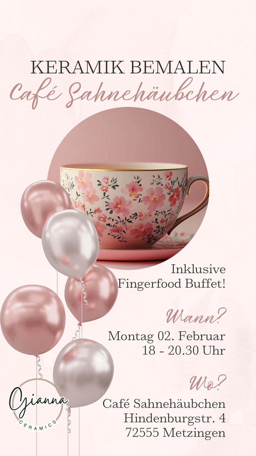 02.02. Keramik bemalen am Abend im Sahnehäubchen in Metzingen