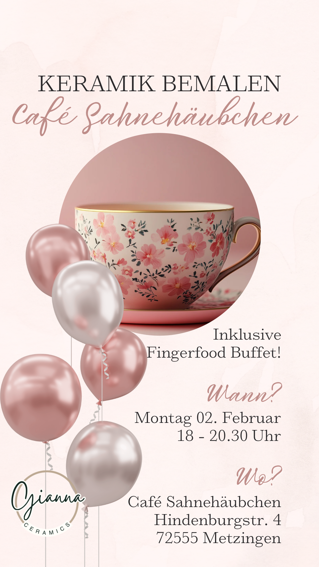 02.02. Keramik bemalen am Abend im Sahnehäubchen in Metzingen