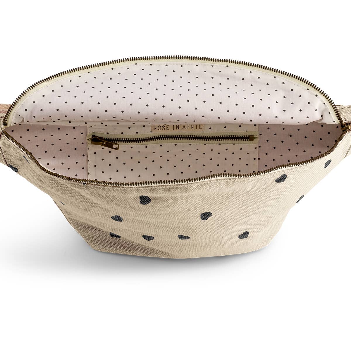 Rose in April - Damen-Bauchtasche Sand mit Herz-Print